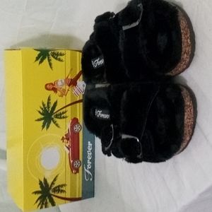 Women's sandals forever link faux fur black size 9
